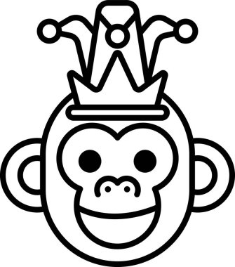 Bir çizgi film maymunu taç ve şapka takıyor.