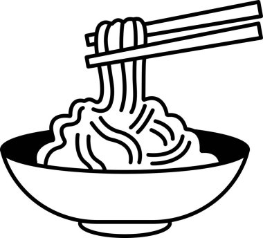 Havada yemek çubukları olan bir kase erişte.