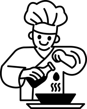 Bir şef kaseye yağ döküyor. Şef gülümsüyor ve sürecin tadını çıkarıyor.