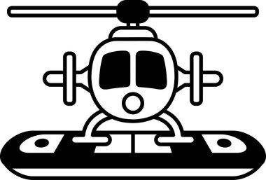 Çizim tarzında bir helikopter ve iniş pisti tasviri