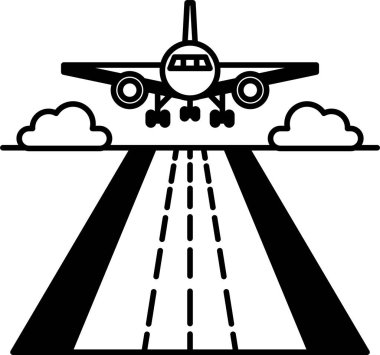 Bir çizgi film uçağı arka planda ağaçlar olan bir yolda uçuyor.