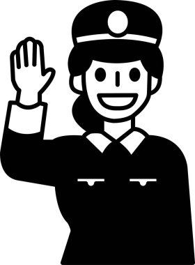 Üniformalı bir kadın kameraya el sallıyor.