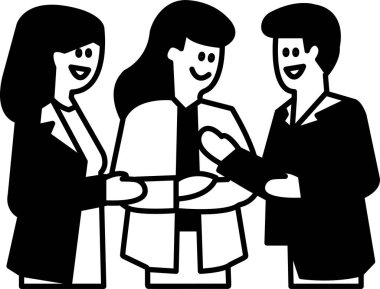 Üç kişi gülümsüyor ve el sıkışıyor.