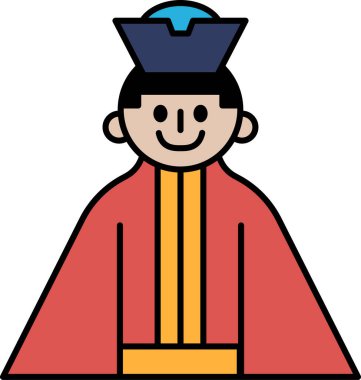 Bornoz ve şapka giymiş bir adamın karikatür çizimi.