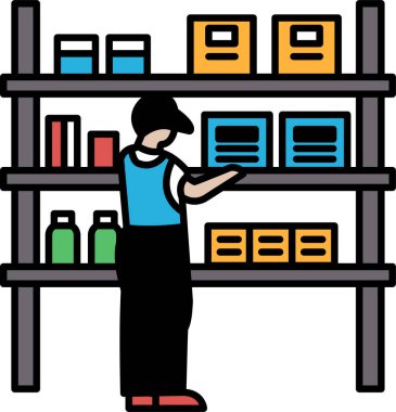 Bir adam mağaza koridorunda duruyor ve çeşitli eşyalarla dolu bir rafa bakıyor.