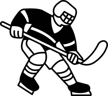 Hokey oyuncusu bir hokey sopası tutuyor ve diski atmak üzere.