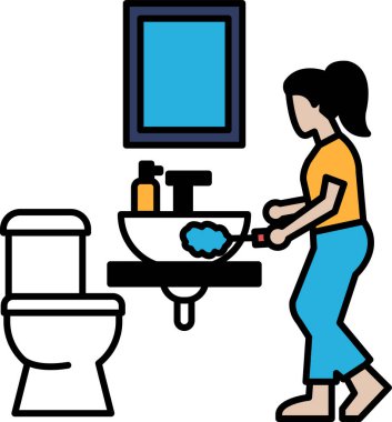 Bir kadın banyoda lavaboda ellerini yıkıyor. Lavabo tuvaletin yanında.