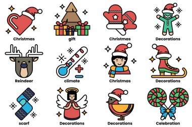 Çizgi çizim tarzında Noel süslemeleri kavramında bir dizi çizim