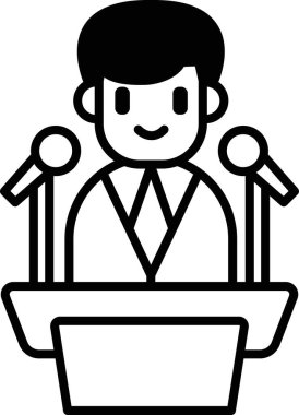 Bir karikatürist mikrofonun önünde duruyor.