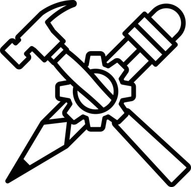 Bir çekiç ve bir kalem birbirinin üzerine geçmiş.