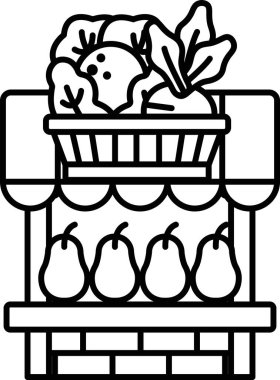 Armut dolu bir meyve tezgahının karikatür çizimi.