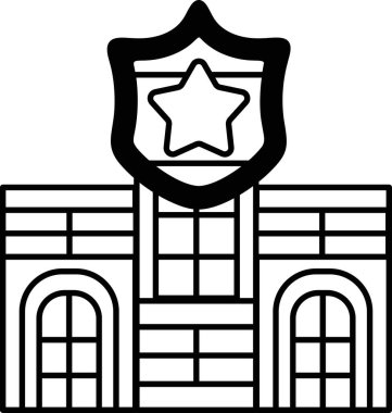 Siyah beyaz çatılı ve tepesinde yıldız olan bir bina.