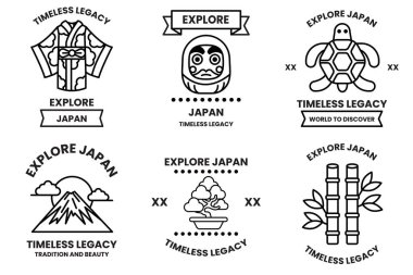 A set of different badges in concept of Explore Japan clipart