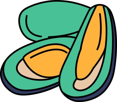 Mavi arka planı olan iki yeşil ve sarı kabuk. Kabuklar birbirinin üstüne konur.