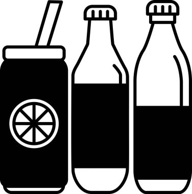 Üç şişe soda ve bir pipet.