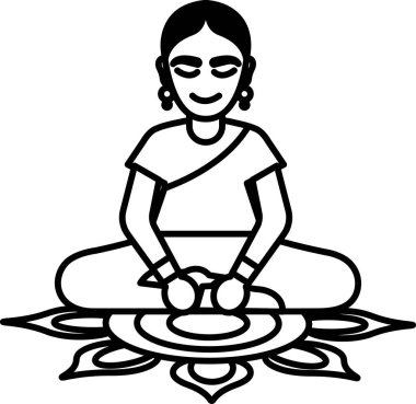 Bir kadın, elleri dizlerinin üzerinde bir paspasın üzerinde oturuyor.