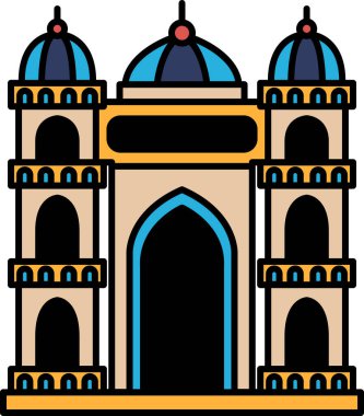 Mavi kubbeli ve sarı çizgili büyük bir bina. Bina bir saray. Bina çok büyük ve birçok penceresi var.