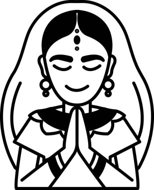 Siyah beyaz elbiseli bir kadın dua ediyor.