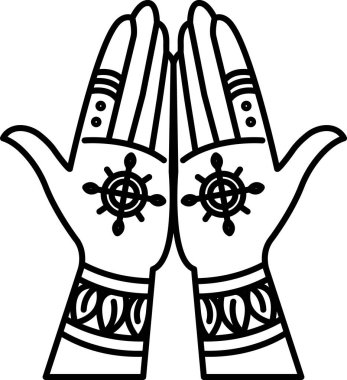 El çizimi, üzerinde haç ve tekerlek olan iki eldir.