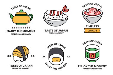 Japon yemeği kavramındaki çizimler bir çizgi biçiminde.