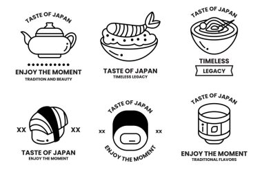 Japon yemeği kavramındaki çizimler bir çizgi biçiminde.