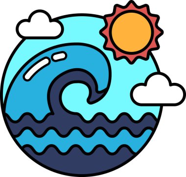 Gökyüzünde güneş olan bir dalga. Güneş sarı ve dalga mavi.