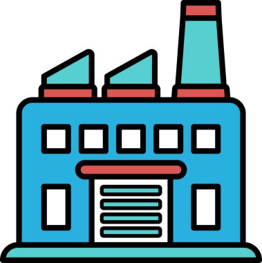 Kırmızı süslemeli ve kırmızı çatılı mavi bir bina. Binanın çatıda büyük bir bacası var.