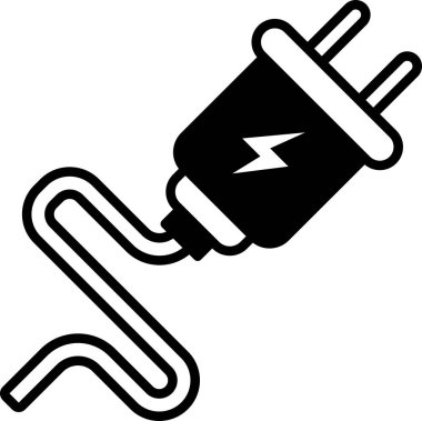 Üzerinde yıldırım olan siyah beyaz bir fiş.