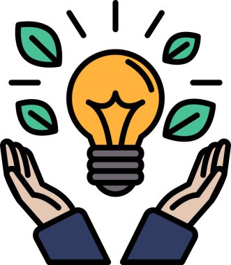 Bir ampul, yenilik ve büyümenin önemini sembolize eden yapraklarla çevrilidir. Umut ve ilerleme kavramı, ampulün yeni fikirleri temsil etmesi gibi.