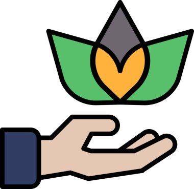 A hand holding a leaf with a heart in the middle. Concept of nurturing and growth clipart