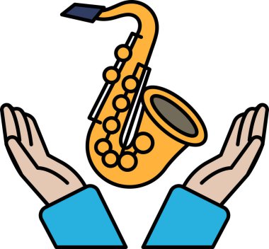 Bir saksafon iki elle tutuluyor, alet güvenli ve güvenli bir yerdeymiş gibi görünüyor.