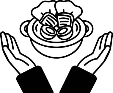 Bir kâse yemek tutan iki el çizimi.