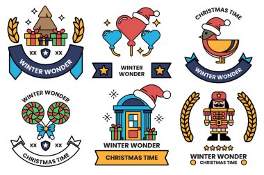 Set of illustrations of badges and labels in the Christmas concept clipart