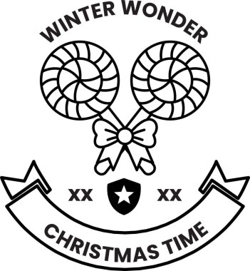 İki lolipop ve bir yaylı Noel konseptinde rozet ve etiket çizimleri