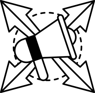 Solu işaret eden bir okla Megafon 'un çizgi film görüntüsü.