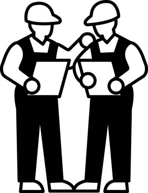 İki adam yan yana duruyor, ellerinde kağıtlar var. Önemli bir şeyi tartışıyor gibi görünüyorlar.