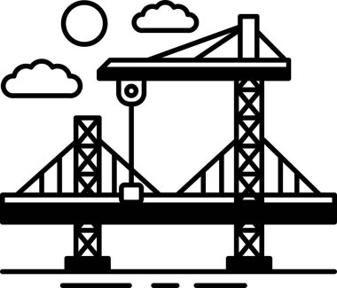 Büyük bir vinç büyük bir nesneyi bir köprünün üzerine kaldırıyor. Vinç köprünün ortasındadır ve bir sürü metalle çevrilidir. Köprü çok uzundur ve geniş bir su kütlesi boyunca uzanır.