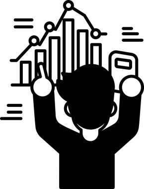 Adamın biri elinde bir cep telefonu tutuyor ve grafiği işaret ediyor. Grafik aşağı yönlü bir eğilim gösteriyor, ve adam bu durumdan memnun olduğunu göstermek için başparmağını kaldırıyor.