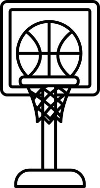 Ağda basketbol topu olan bir basketbol potası. Çember siyah ve beyaz.