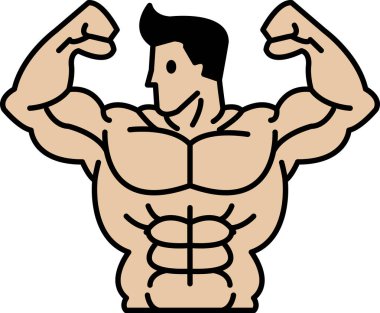 Kaslı bir çizgi film karakteri. Gülümsüyor ve pazılarını esnetiyor. Görüntü, bir güç ve güven duygusu iletmek içindir.