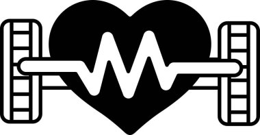 Üzerinde dalga olan bir kalp. Kalp siyahtır ve dalga beyazdır. Kalp bir lastikle çevrilidir.