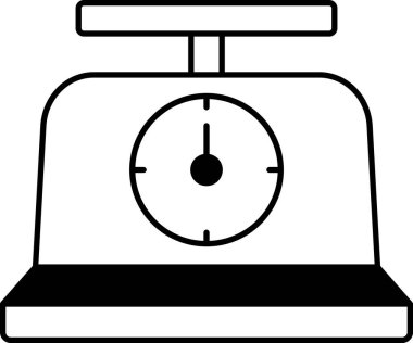 Üzerinde saat olan siyah beyaz bir terazi. Ölçek sıfıra ayarlandı. Saat 10 'u gösteriyor.