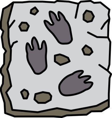 Bir kayanın üzerine üç hayvan ayağı çizilmiş bir çizgi film. Ayaklar siyah ve gri, kaya ise gri ve pürüzlü. Çizimin neşeli ve kaprisli bir havası var, sanki çizgi film karakteri bir hayvanmış gibi.