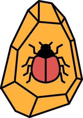 A bug is on a yellow rock. The bug is red and black. The rock is large and has a rough texture clipart