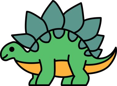 Yüzünde gülümseme olan yeşil bir dinozor çizimi. Dinozorun uzun bir kuyruğu var ve arka ayakları üzerinde duruyor.