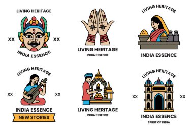 Çizim tarzında Hint kültürü ve Hint turizmi kavramında bir dizi çizim