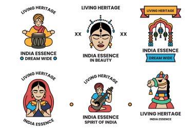 A set of illustrations in the concept of Indian culture and Indian tourism in line drawing style clipart