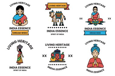 Çizim tarzında Hint kültürü ve Hint turizmi kavramında bir dizi çizim