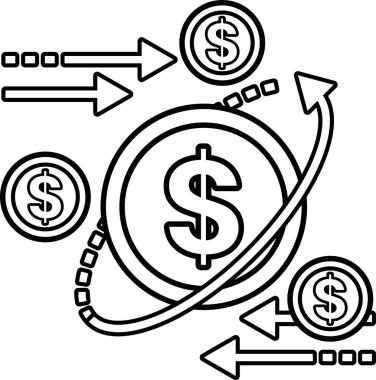 Bir dolar işaretinin grafiği ve diğer dolar işaretlerini gösteren oklar.