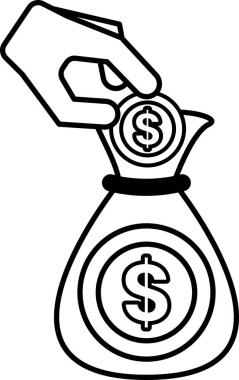 Bir el, üzerinde dolar işareti olan bir çantaya para koyuyor.